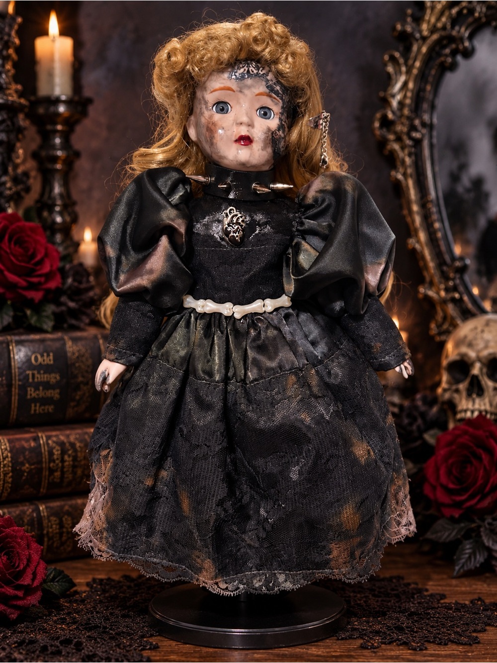 Spooky Black Victorian-Style Haunted Ooak Gothic Decor Doll